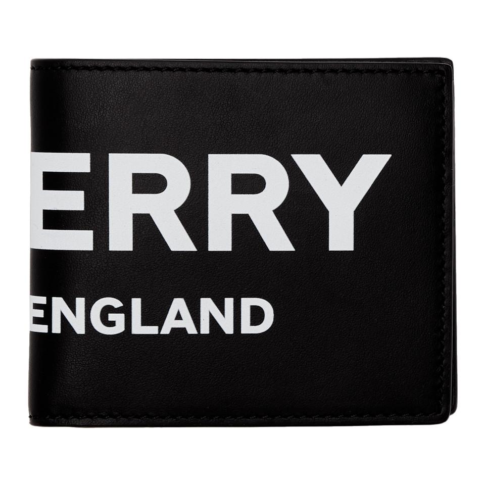 Burberry Men's Black Logo Print Leather Bifold Wallet