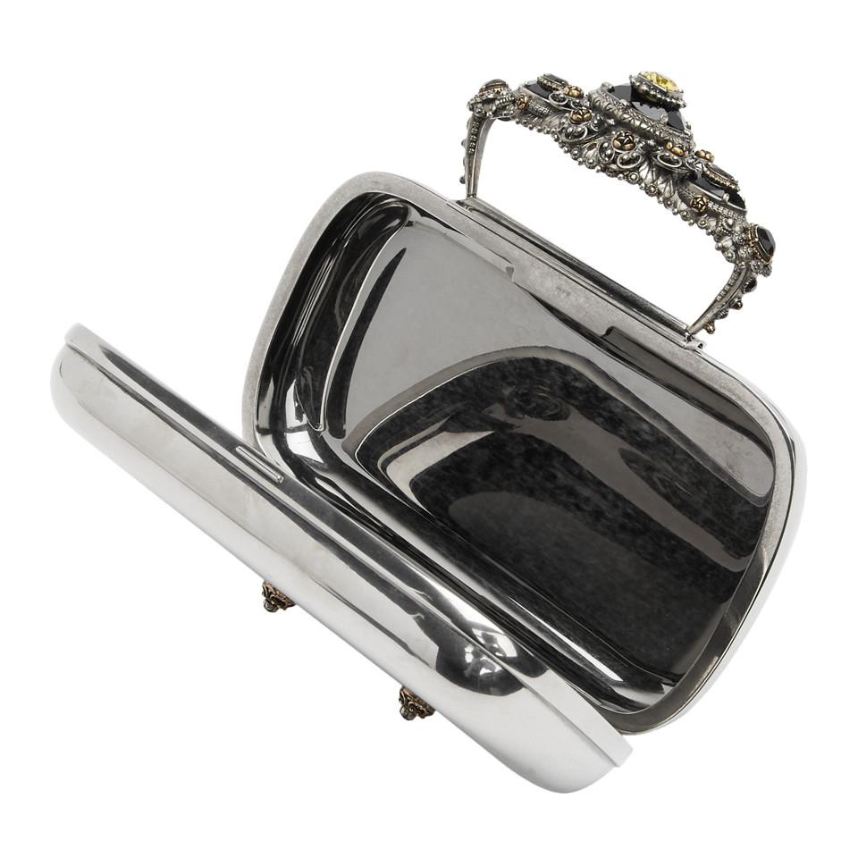 McQueen Silver Metal Clutch in Metallic | Lyst