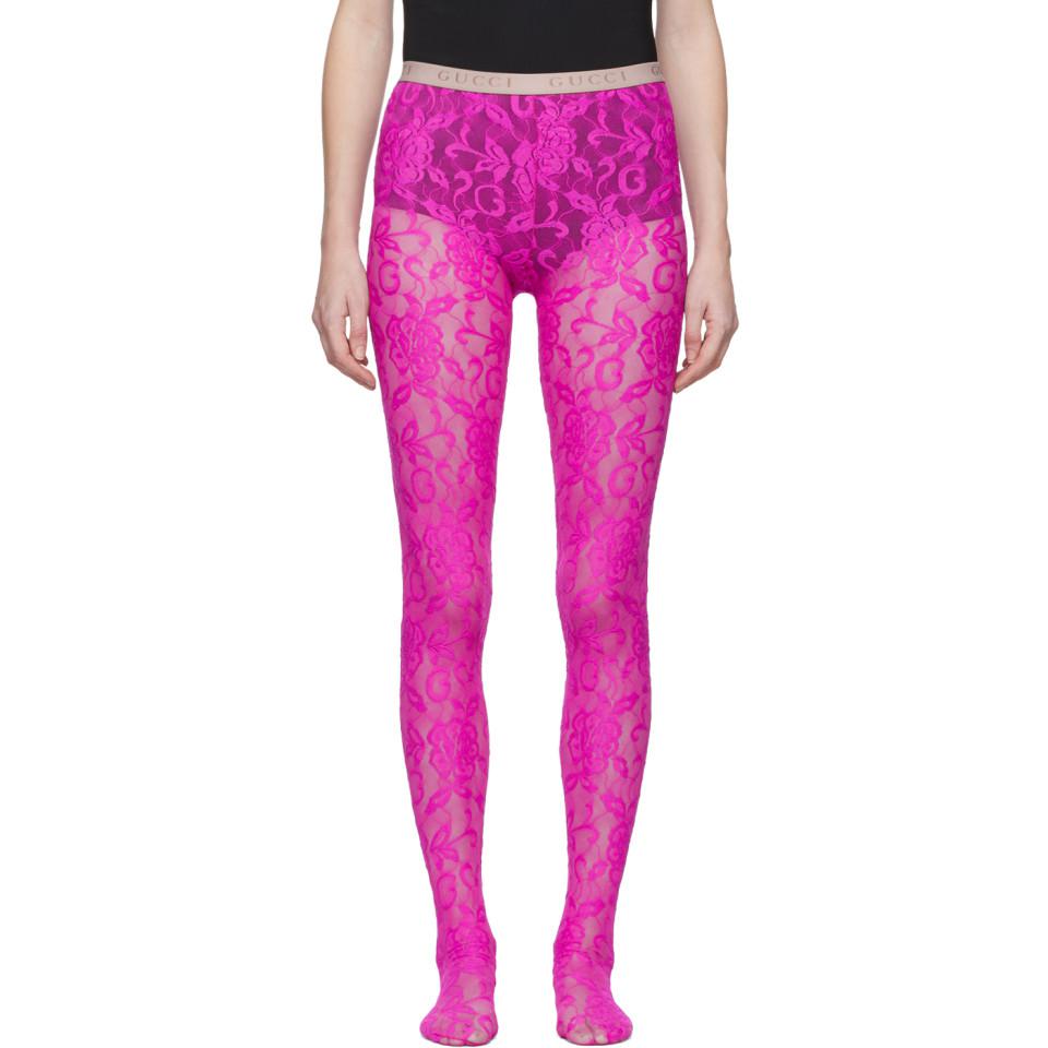 Gucci Pink Lace Tights | Lyst