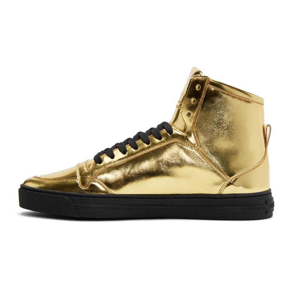 Versace Leather Gold Medusa High-top Sneakers in Metallic for Men - Lyst