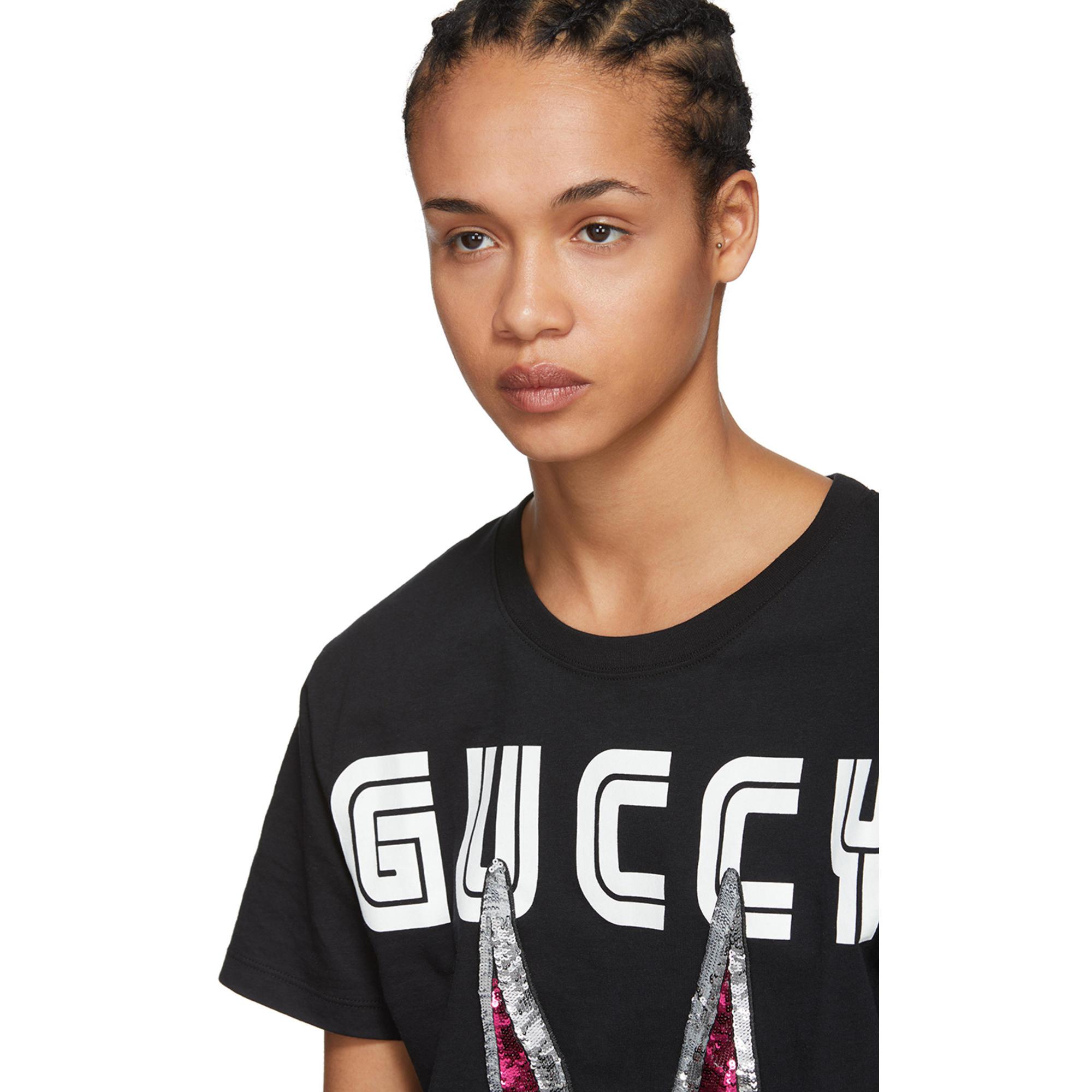 Black Guccy Crystal Bugs Bunny T-shirt | Lyst
