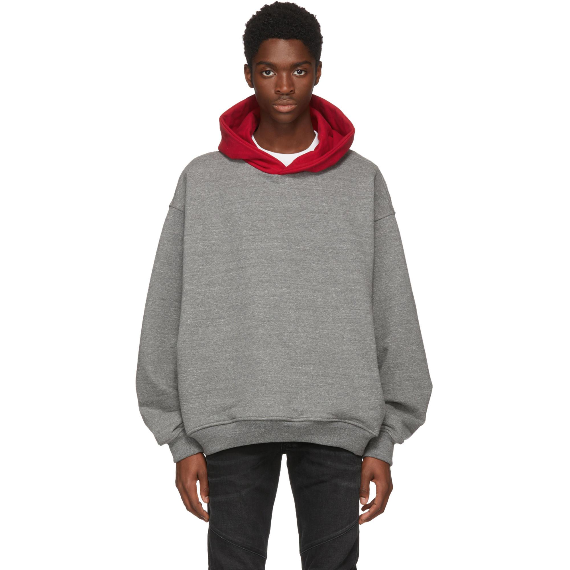 gray and red hoodie