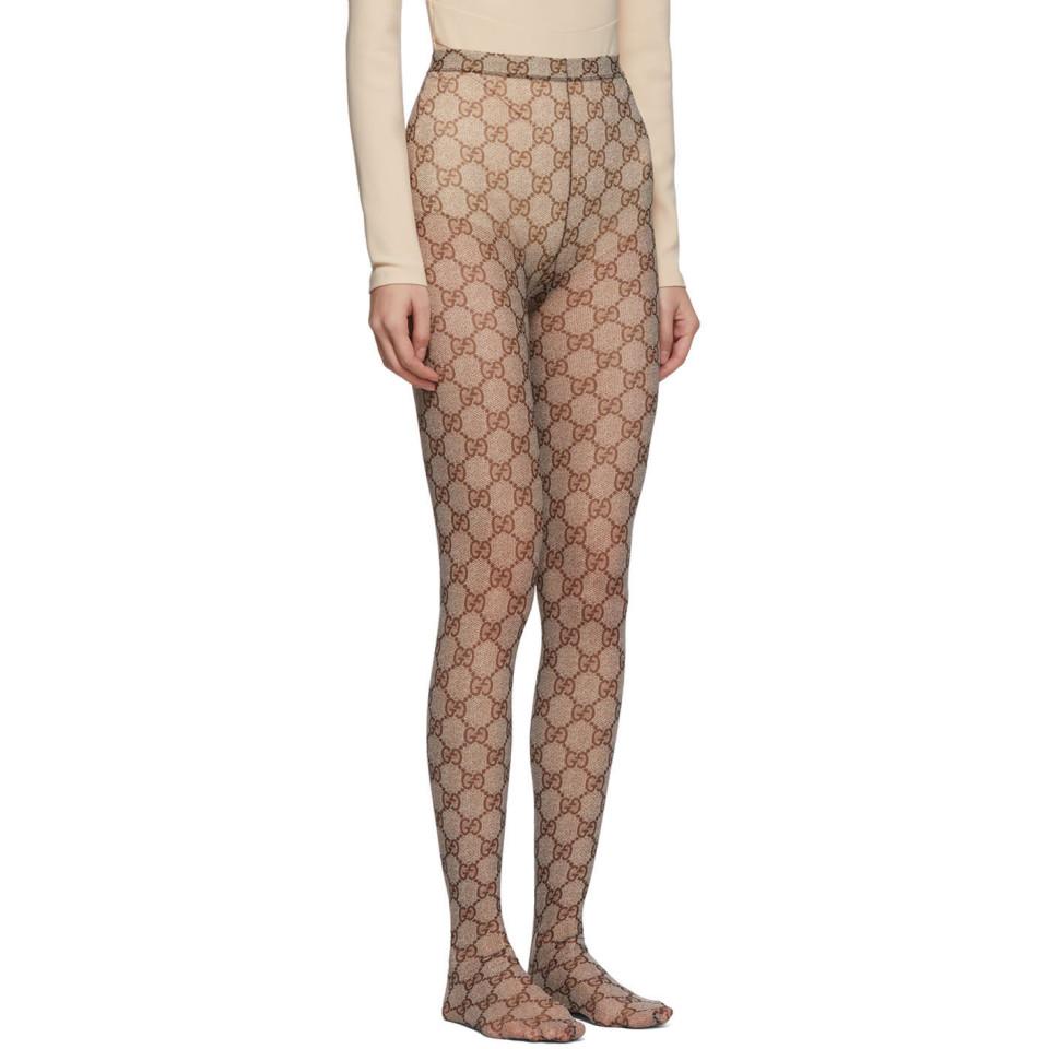 Gucci Synthetic Beige GG Tights in Brown - Lyst