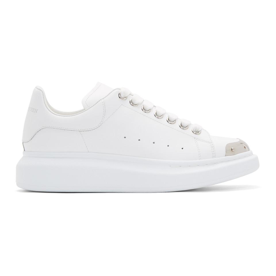 Alexander McQueen White Silver Toe Cap Oversized Sneakers for Men | Lyst