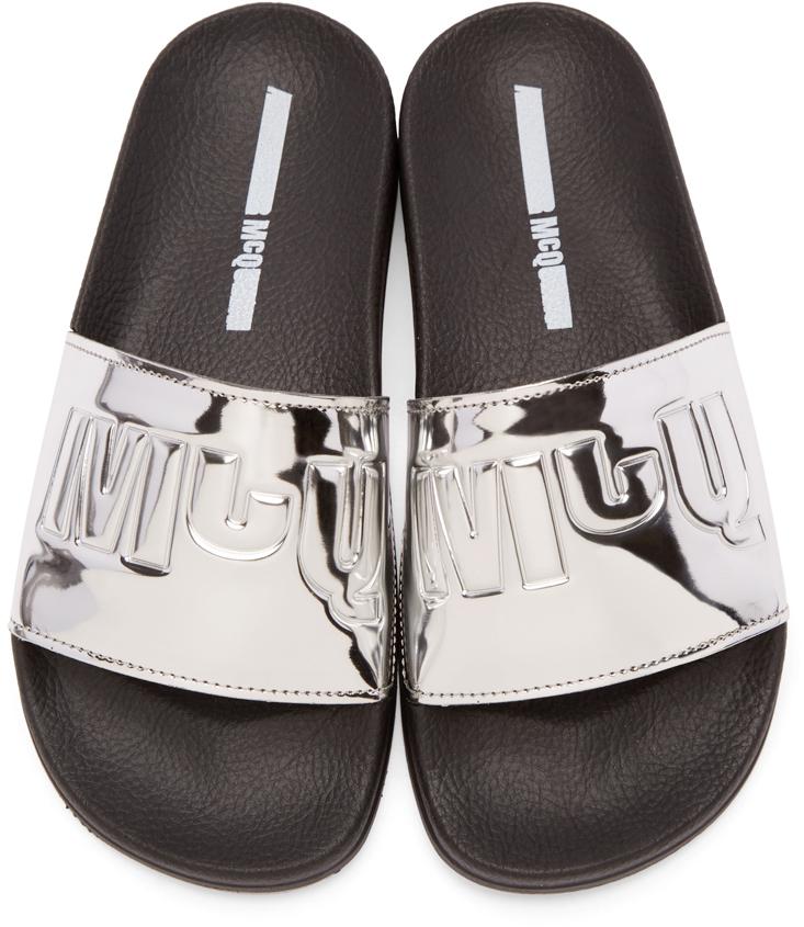 Mcq Silver Metallic Slides Lyst