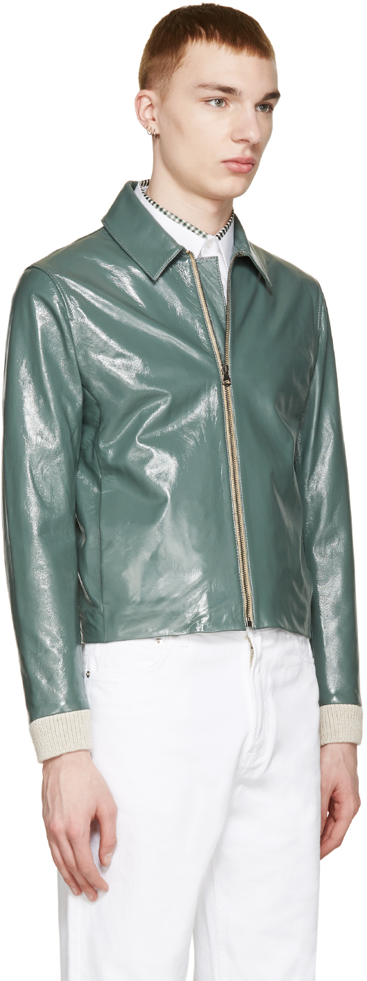 acne green leather jacket
