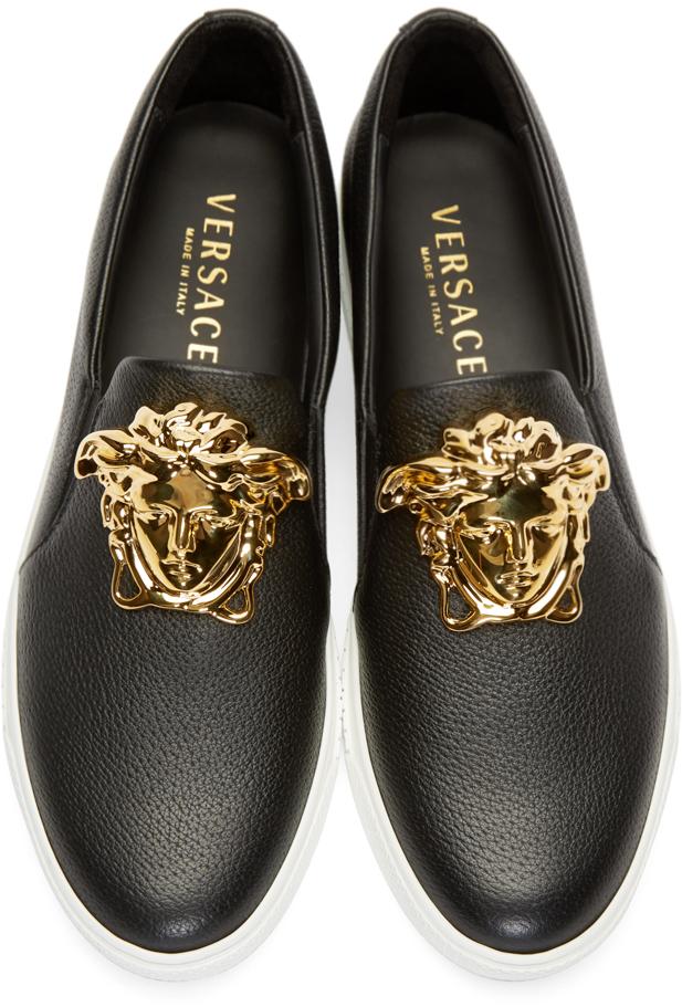 Versace Leather Black Medusa Slip-on Sneakers for Men - Lyst