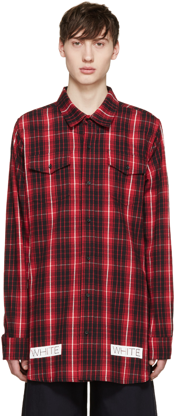 Off-White c/o Virgil Abloh Red & Black Flannel Check Shirt for Men - Lyst