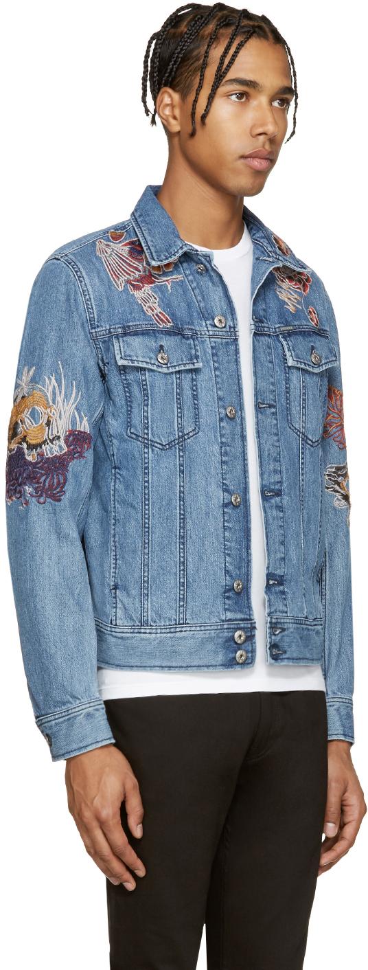 DIESEL Blue Embroidered Denim Jacket for Men - Lyst