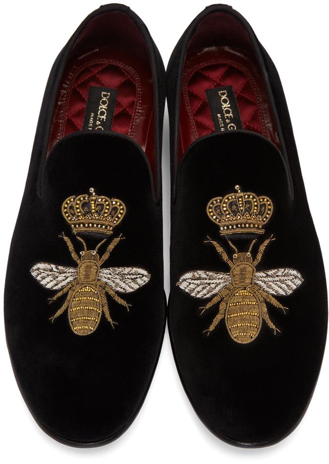 Dolce & Gabbana Black Velvet Bee Loafers for Men | Lyst