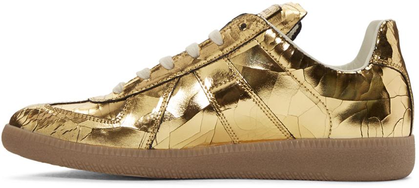 Maison Margiela Leather Gold Metallic Cracked Replica Sneakers for Men ...