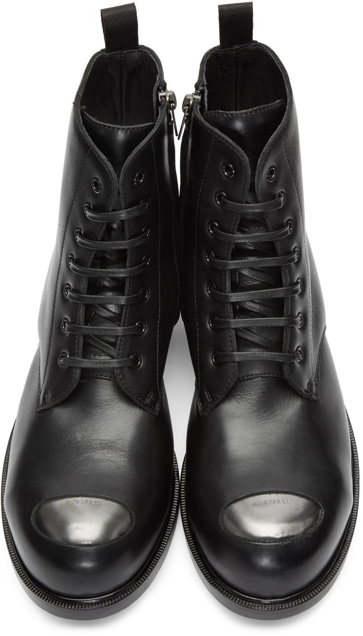 Alexander McQueen Black Steel Toe Boots for Men - Lyst