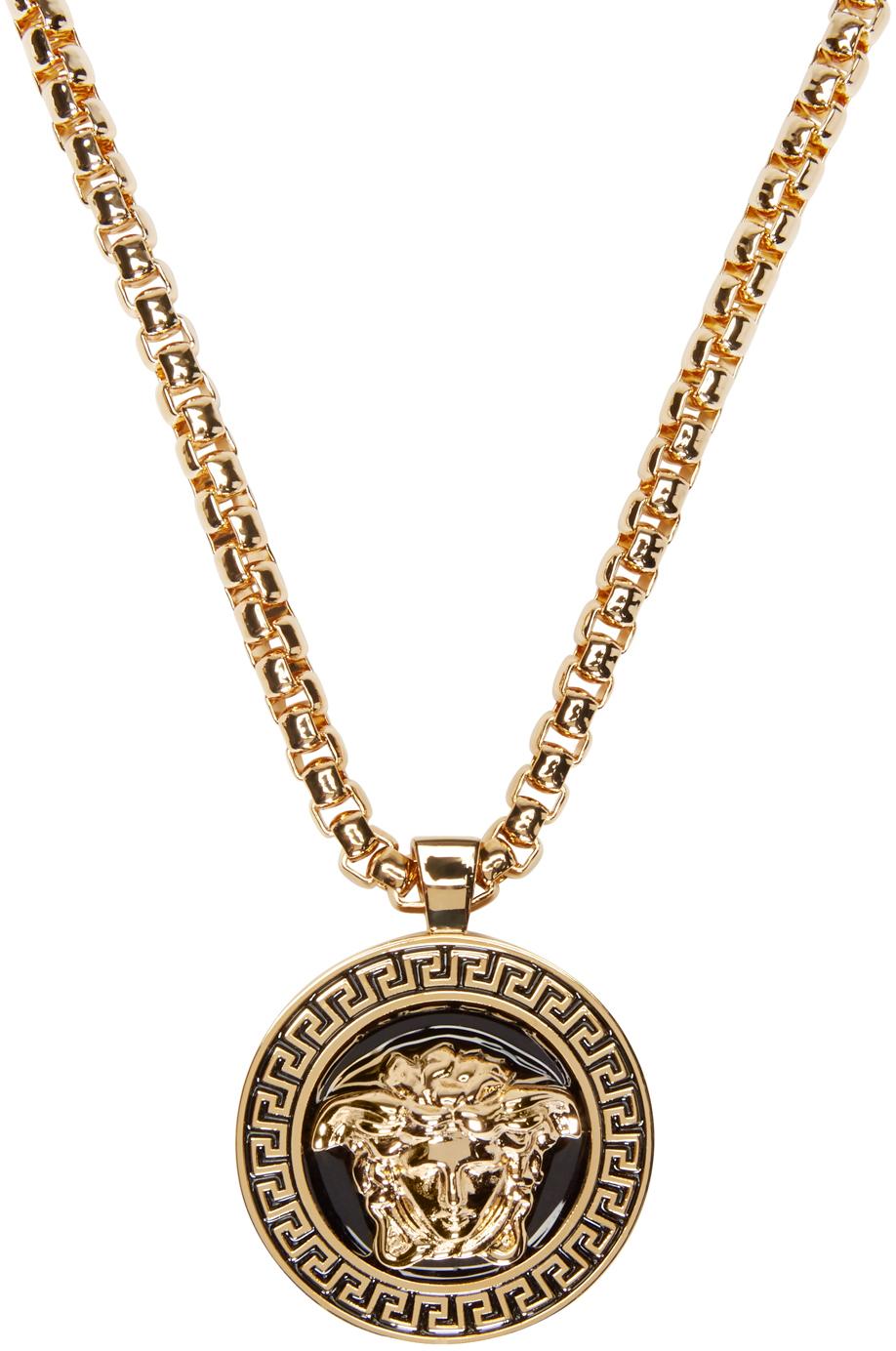 Versace Black & Gold Medusa Medalion Necklace for Men - Lyst
