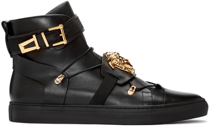 Versace Black Leather Medusa Lace High Top Sneakers Size 42.5