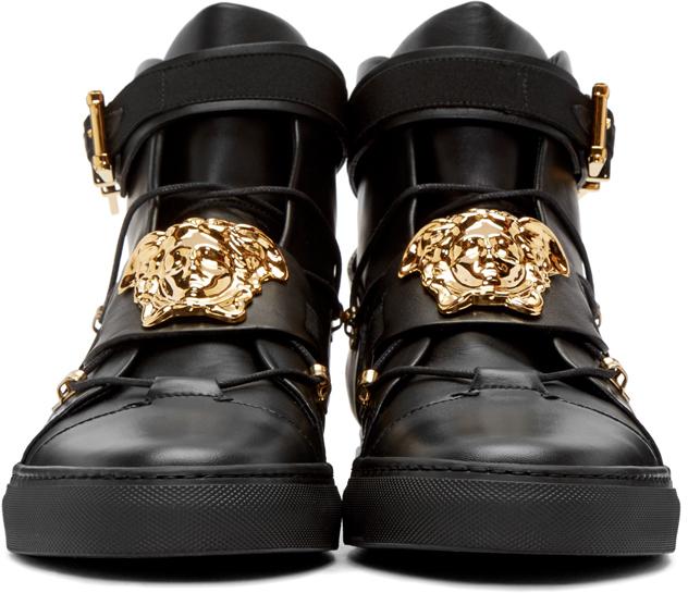 Versace Black Medusa Strap High-top Sneakers for Men | Lyst