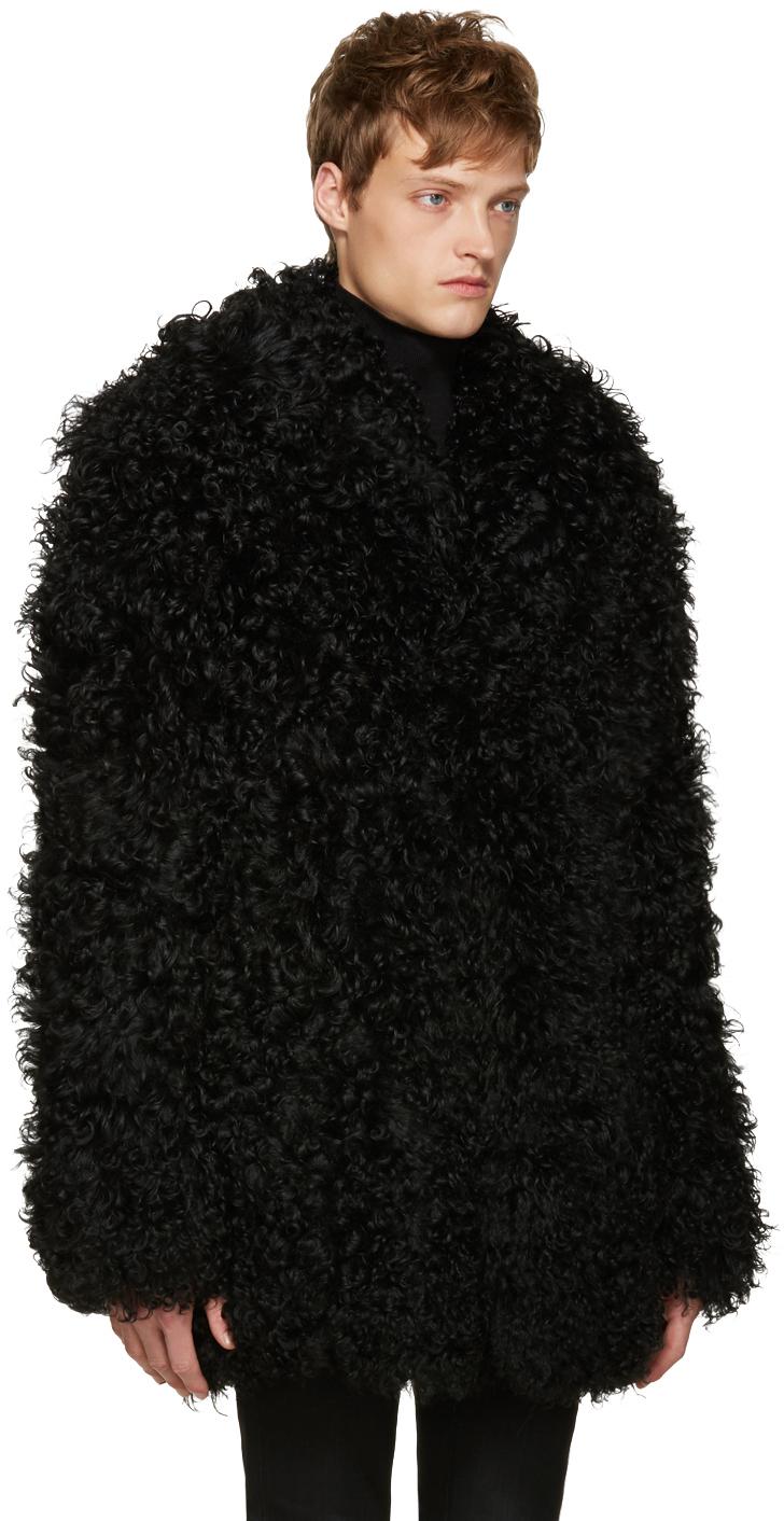 Saint Laurent Men s Shaggy Shearling Coat in Black for Men Lyst