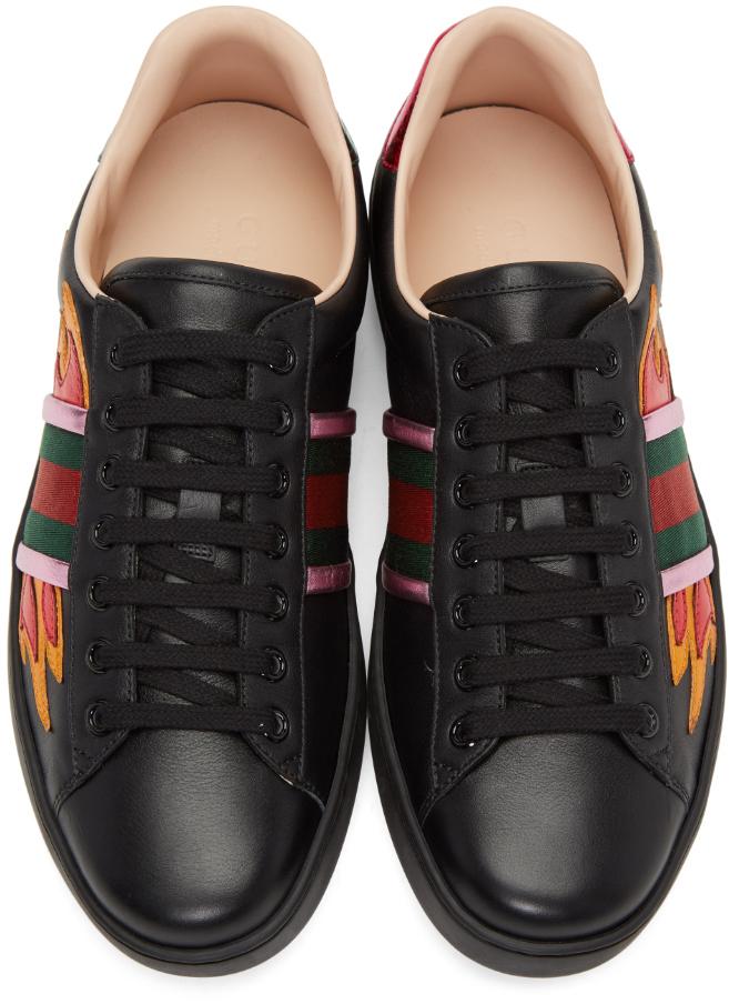 Gucci Leather Black Flames Ace Sneakers for Men - Lyst