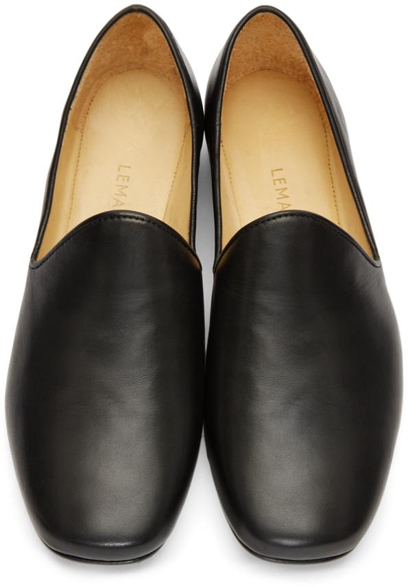 Lemaire Leather Black Soft Loafers - Lyst