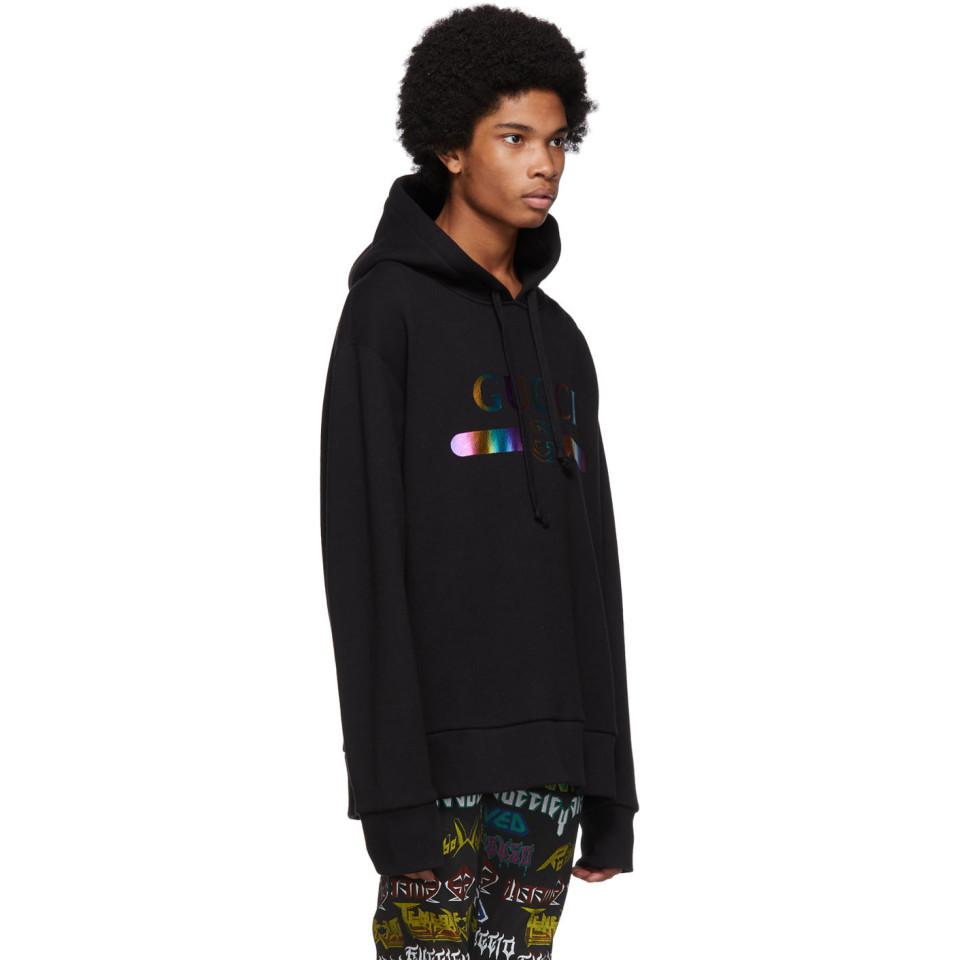 Gucci Black Rainbow Logo Hoodie for Men | Lyst