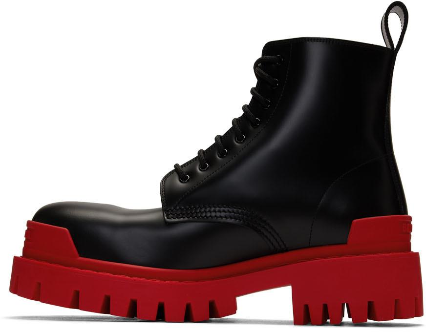 Balenciaga Black and Red Strike Boots Balenciaga