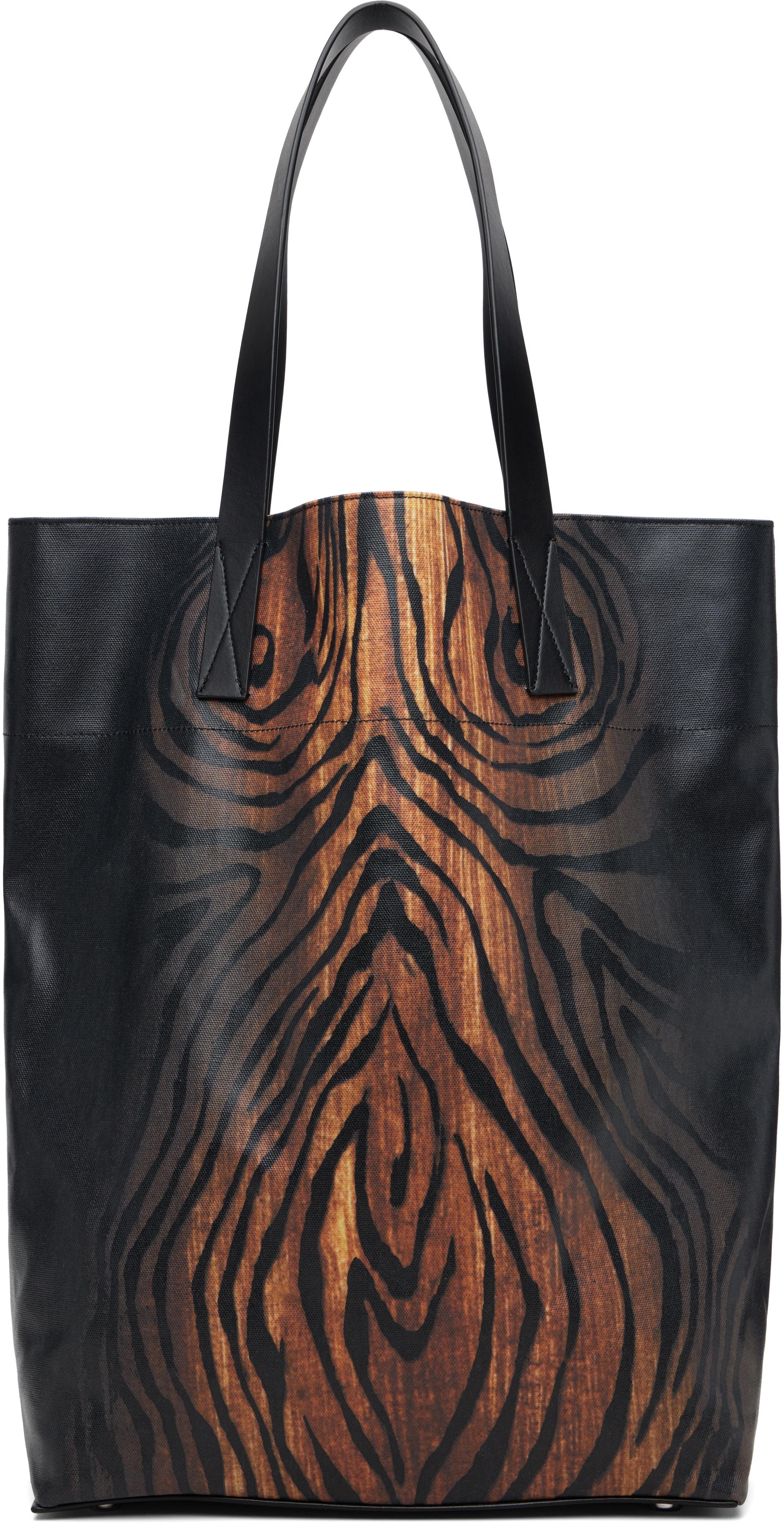 Jean Paul Gaultier Coated Canvas Printed Wood Tote in Black for