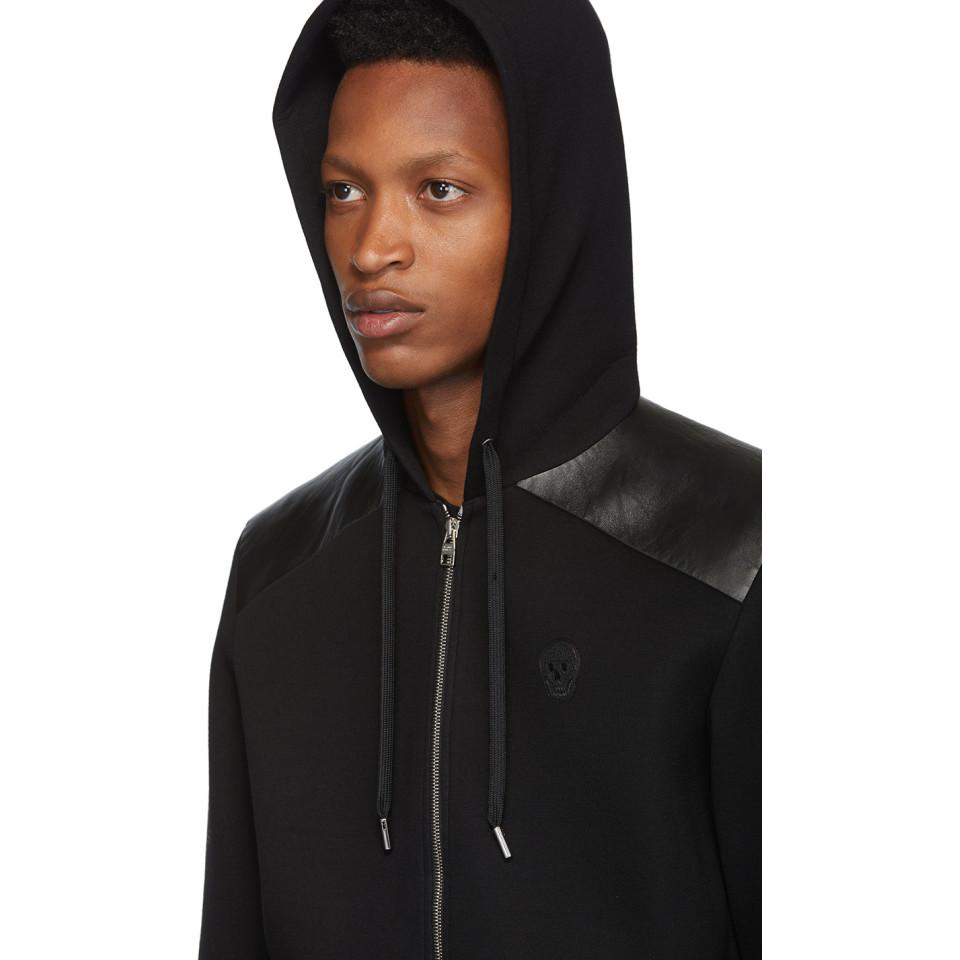 Alexander McQueen Leather Black Scuba Zip-up Hoodie for Men - Lyst