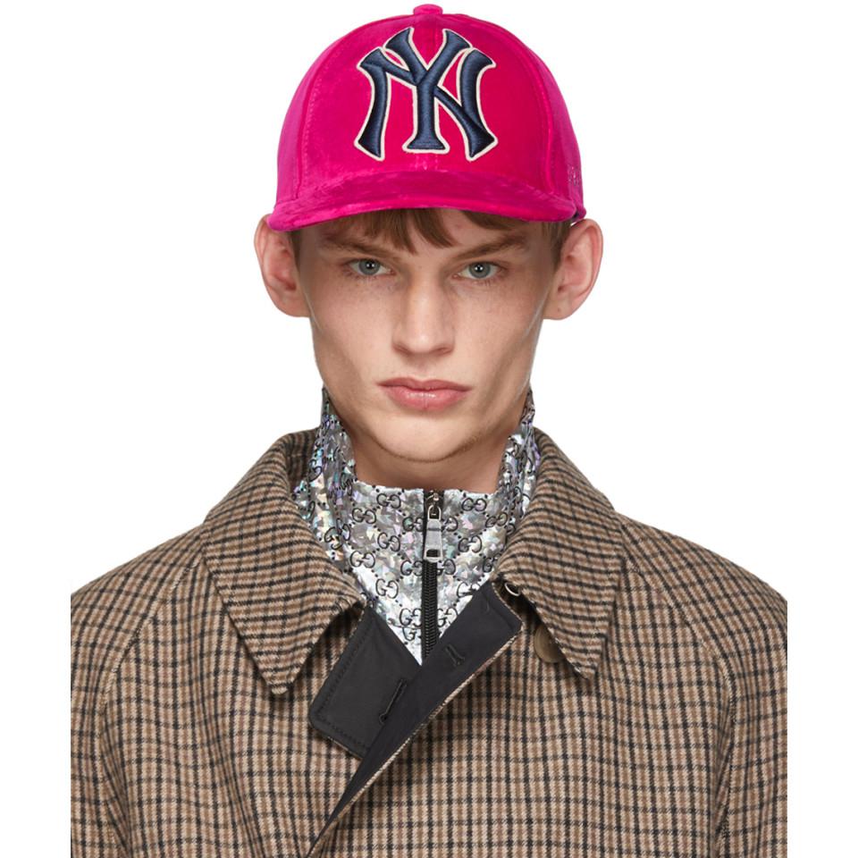 Gucci Cotton Pink Ny Yankees Edition Velvet Cap for Men - Lyst