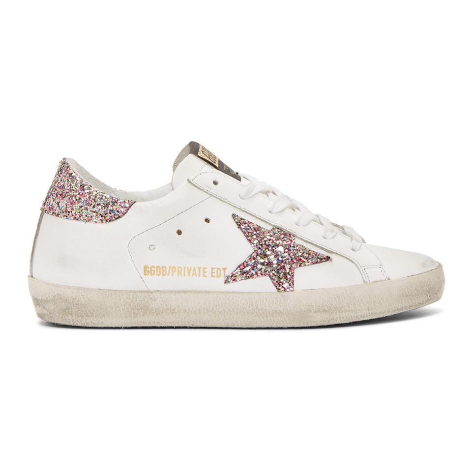 Afdeling At hoppe blive forkølet Golden Goose Leather Ssense Exclusive White Glitter Superstar Sneakers in  Pink - Lyst