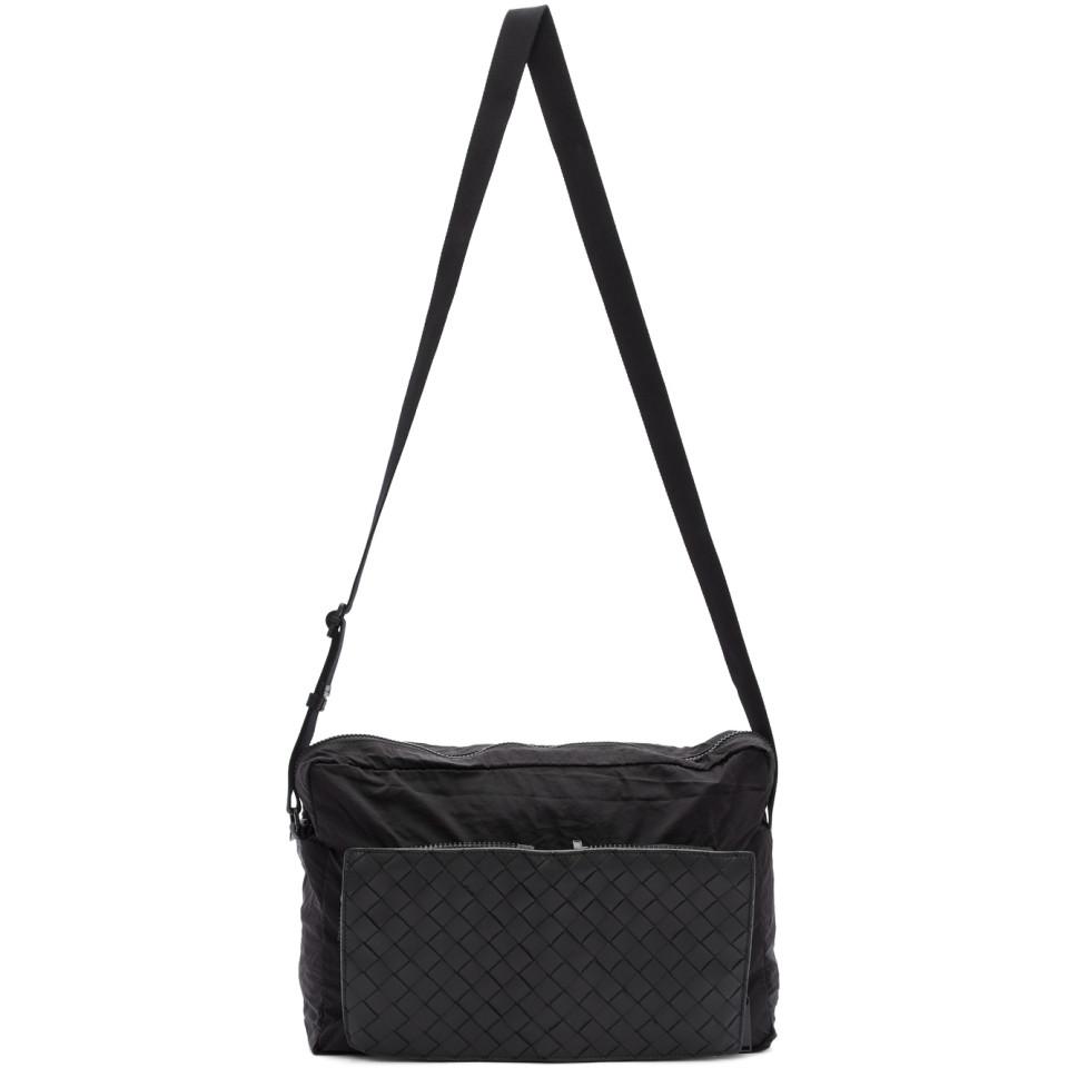 Bottega Synthetic Black Intrecciato Packable Messenger Bag for