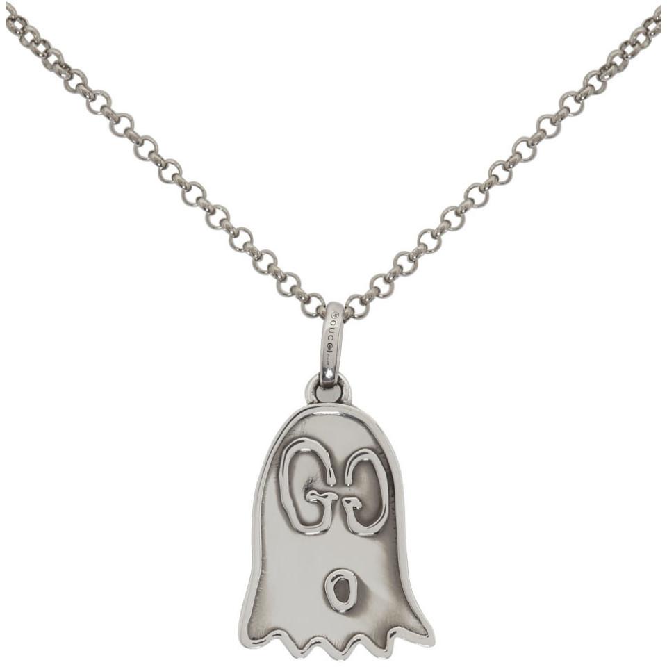 gucci ghost silver long drop pendant necklace