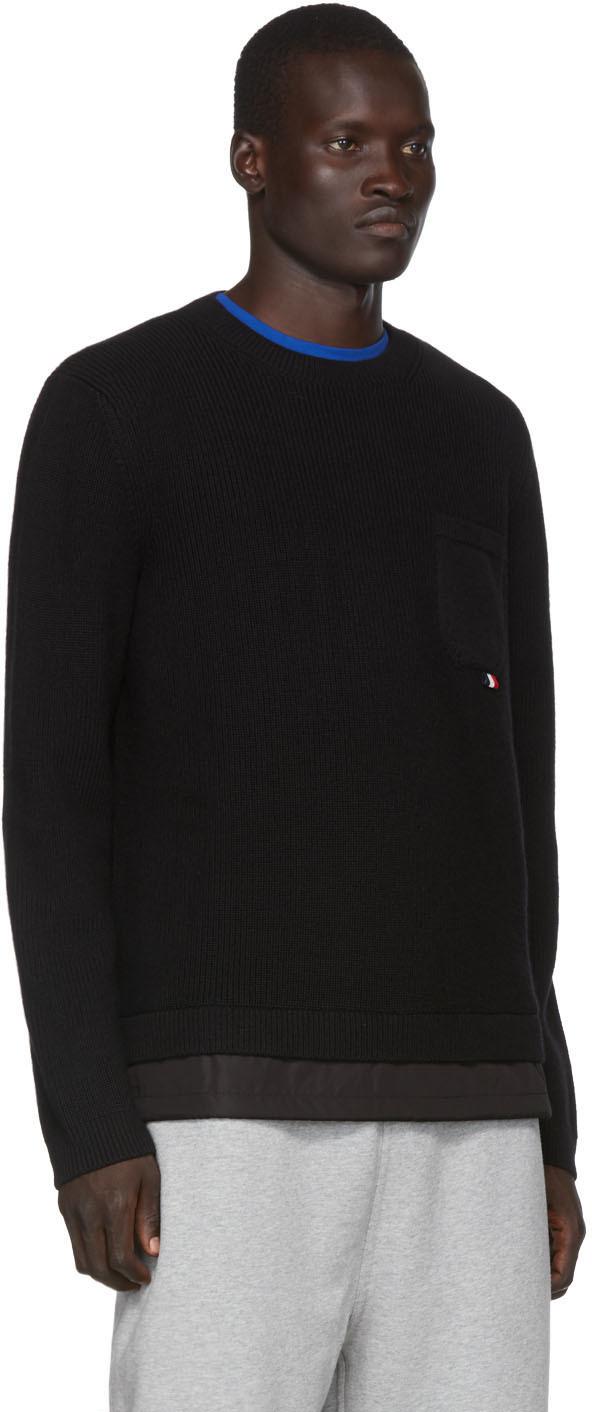 Moncler Wool Black Maglione Tricot Girocollo Sweater for Men | Lyst