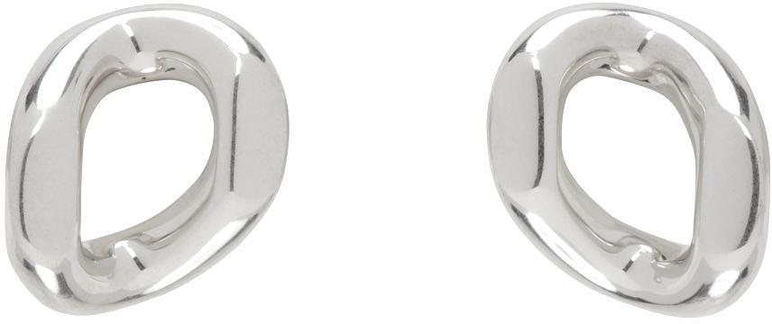 Jil Sander メンズ ブラック シルバー チェーンリンク ピアス 