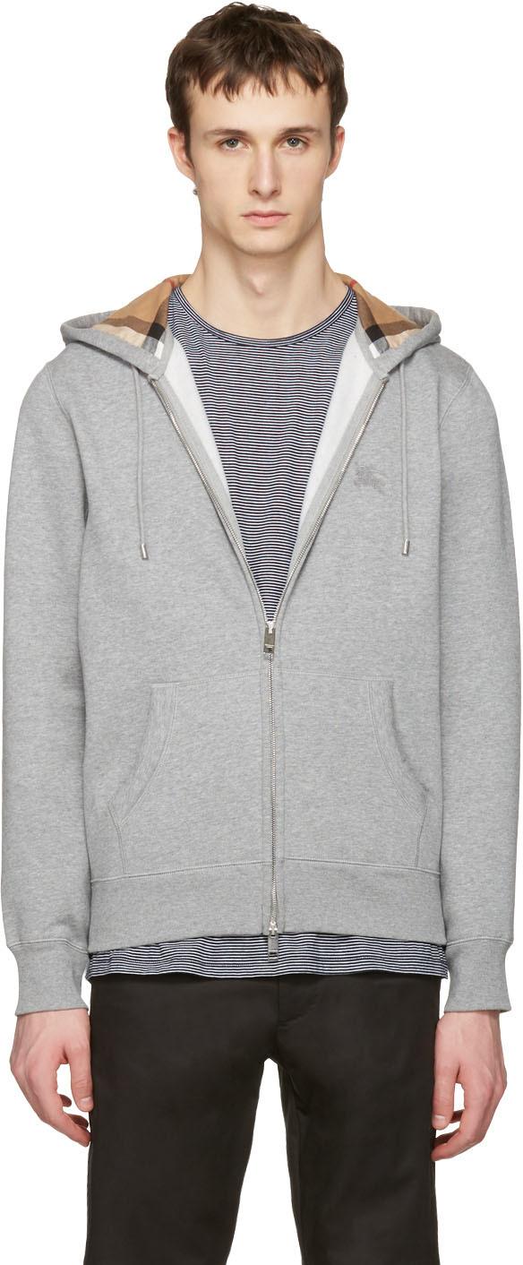 Burberry Grey Clarendon Zip up Hoodie In Gray For Men Lyst Burberry Grey Clarendon Zip up Hoodie In Gray For Men Lyst