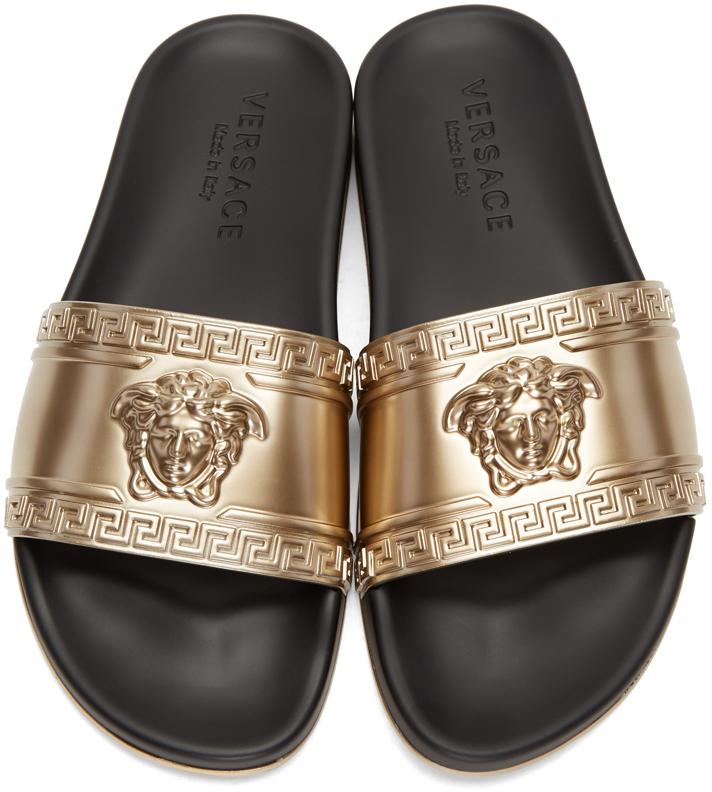 Versace Gold Medusa Slide Sandals in Metallic for Men | Lyst