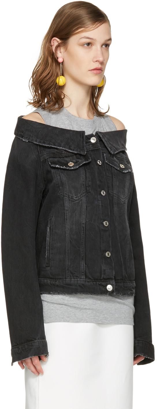 off the shoulder black denim jacket