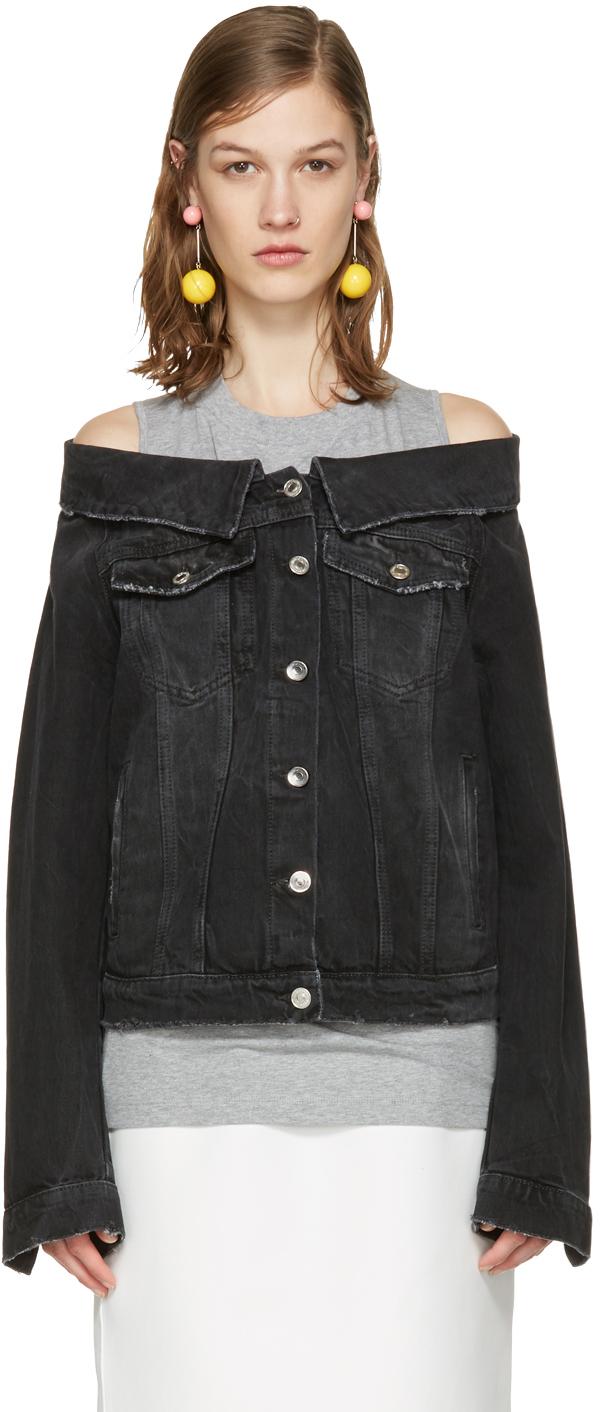 off the shoulder black denim jacket