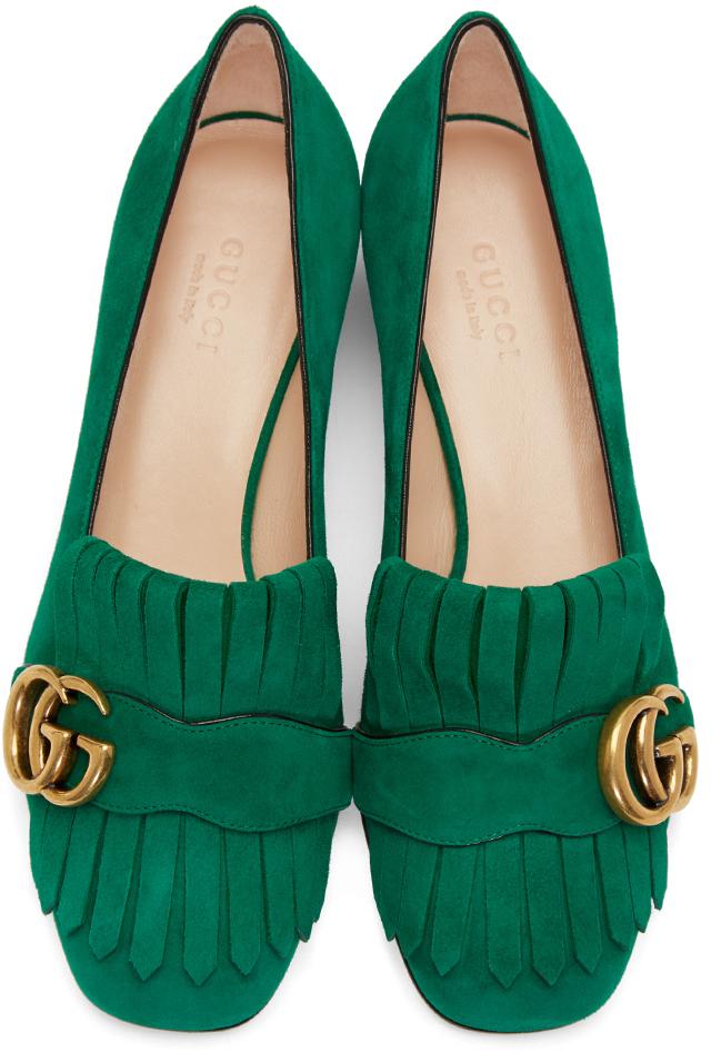 Gucci Suede Green Fringe Marmont Loafer - Lyst