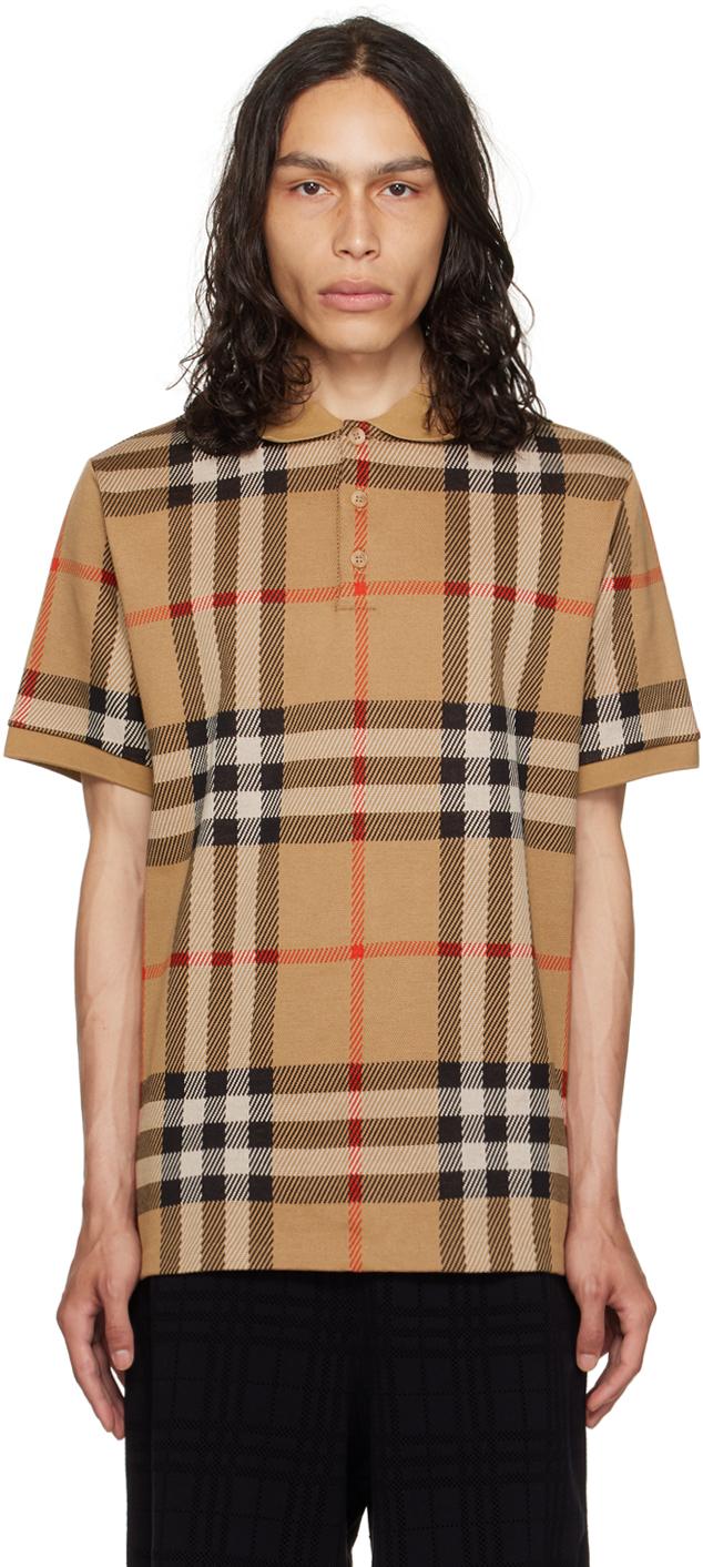 Burberry メンズ ブラック ベージュ チェック ポロシャツ Tシャツ Burberry メンズ ブラック ベージュ チェック ポロシャツ Tシャツ