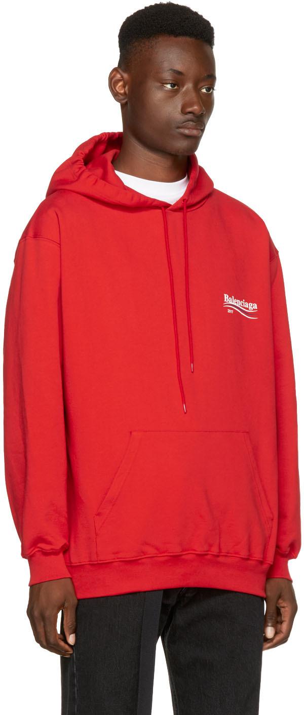 Balenciaga Cotton Red Campaign Logo Hoodie for Men - Lyst