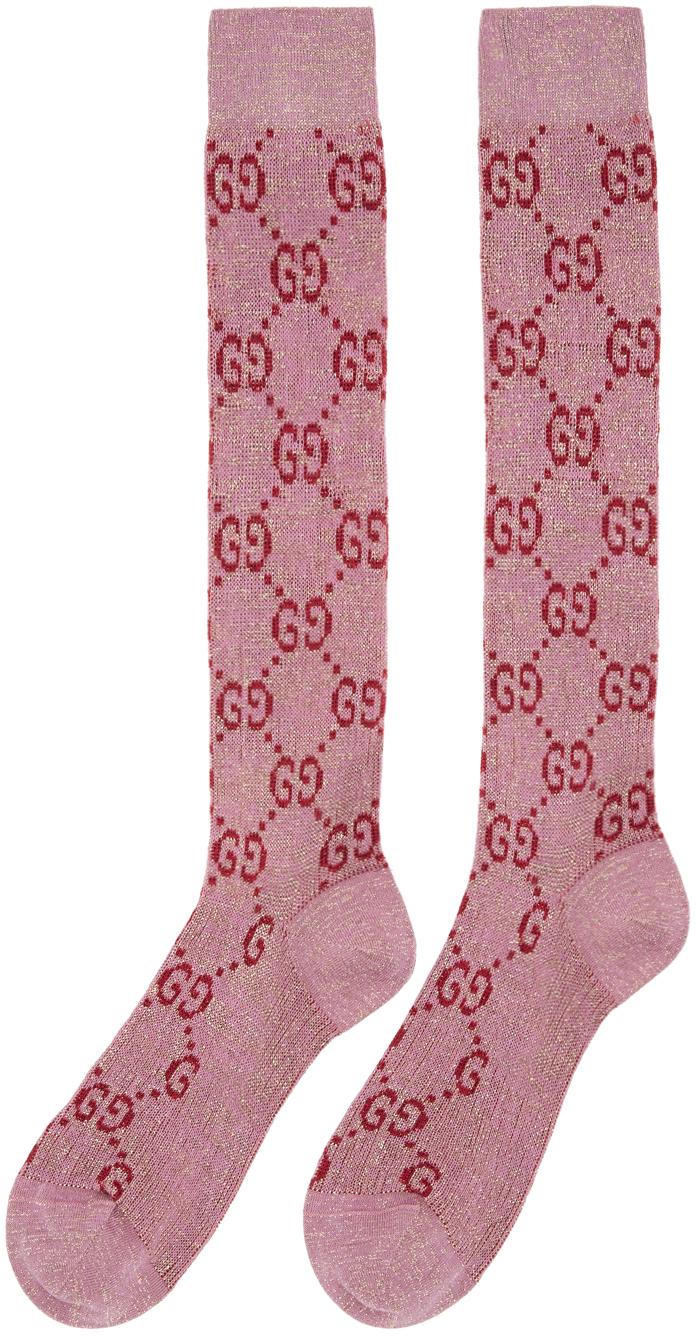 Lyst - Gucci Pink Lurex Gg Supreme Socks in Pink
