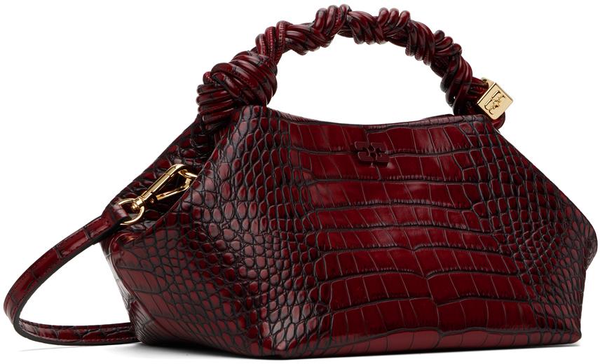 Petit Sac Bourgogne En Cuir Verni Gaufré Façon Croco Exclusif À