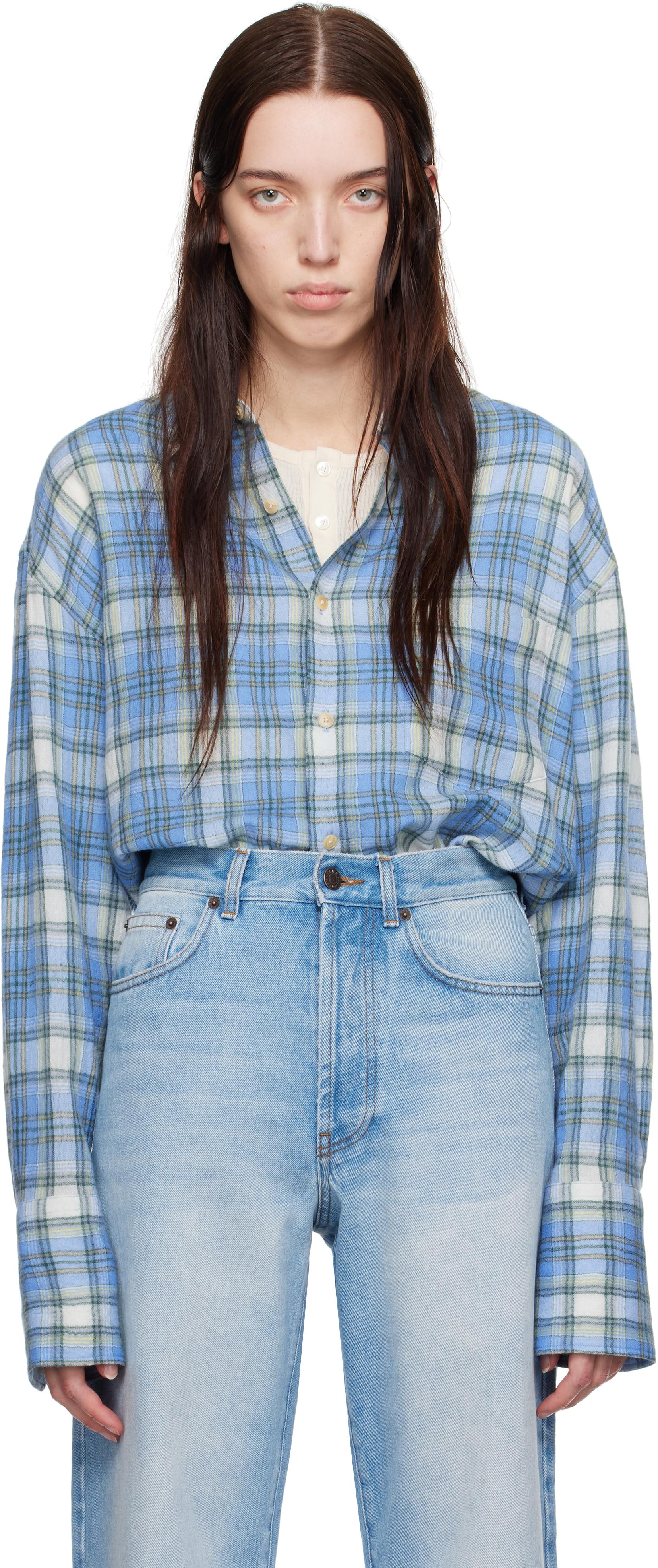 トップス AURALEE AIRY WOOL CHECK SHIRT AURALEE Airy Wool Check Shirt in Blue | Lyst