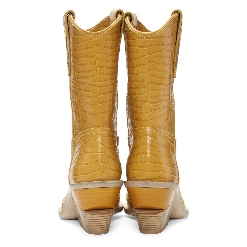 Fendi Leather Yellow Croc Cowboy Boots - Lyst