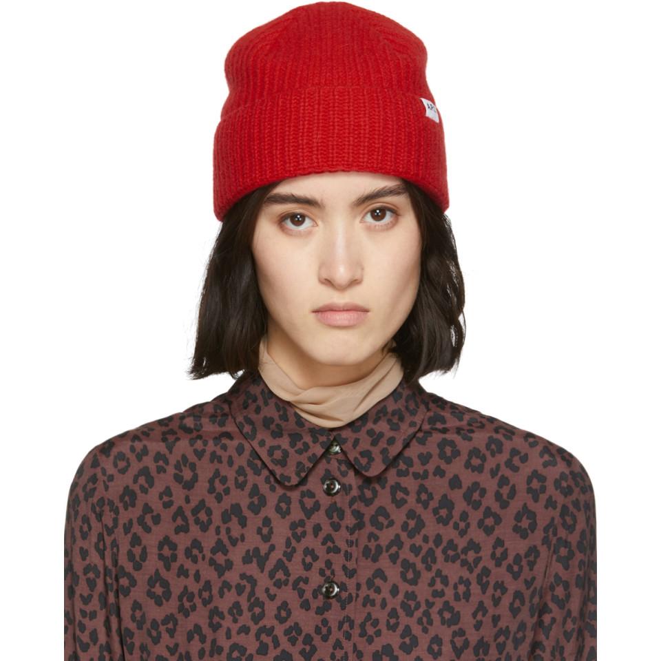A.P.C. Wool Red Sam Beanie | Lyst