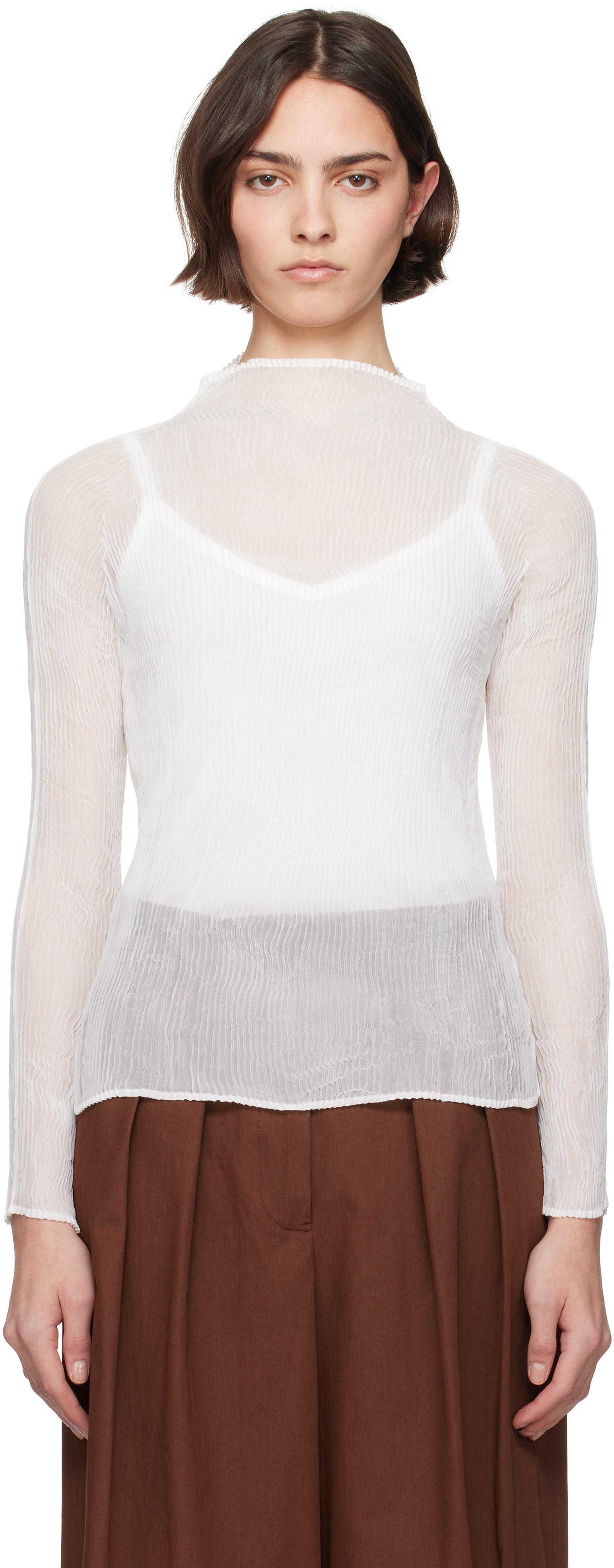 Issey Miyake Chiffon Twist Bk/Wt-56 Turtleneck in White | Lyst