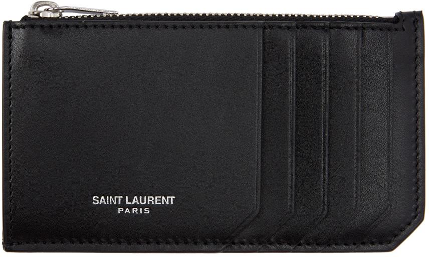 Saint Laurent Leather Credit Card Holder in Black White (Black 