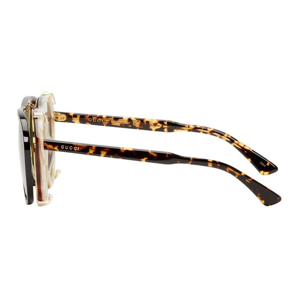 Gucci Tortoiseshell And Black Opulent Luxury Flip up Sunglasses