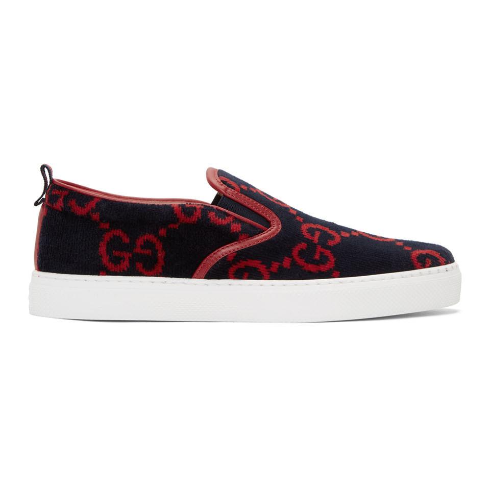 Gucci Blue Terrycloth GG Slip-on Sneakers in Red for Men