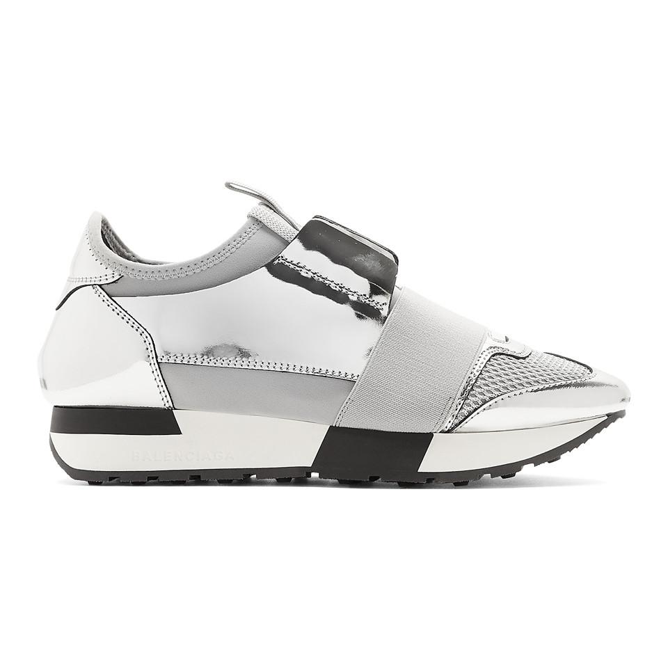 Balenciaga Leather Silver Race Sneakers in Metallic - Lyst