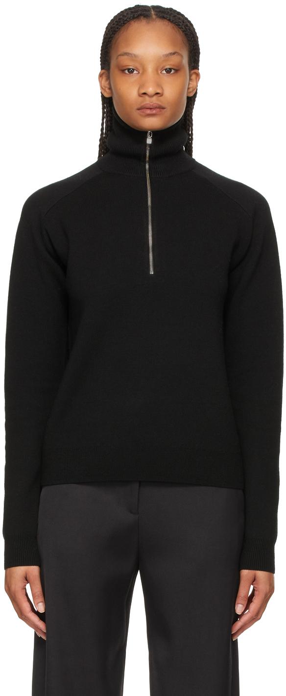 Wool Merino Half-zip Sweater in Black 